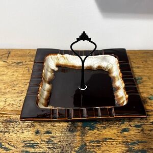 Pfaltzgraff Brown and Cream Ceramic Tray with Black Handle